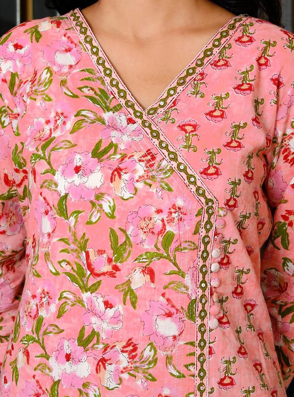 Peach Floral Print Angrahka Suit