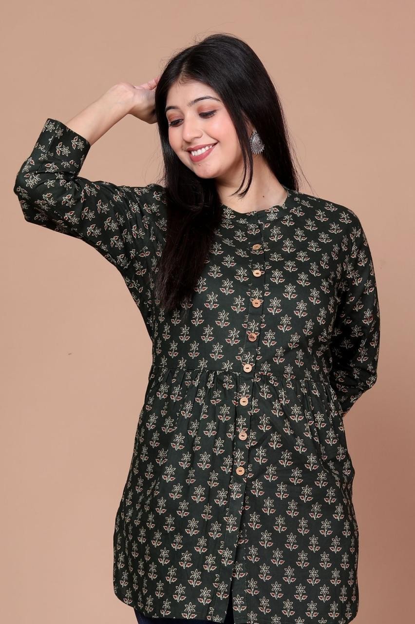 Women Latest Dark Green Short Top