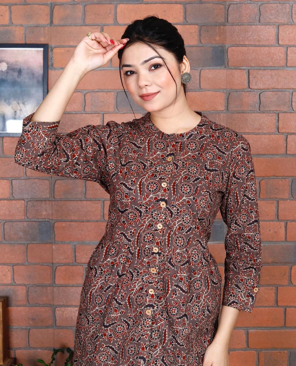 Brown With Floral Print Short Top