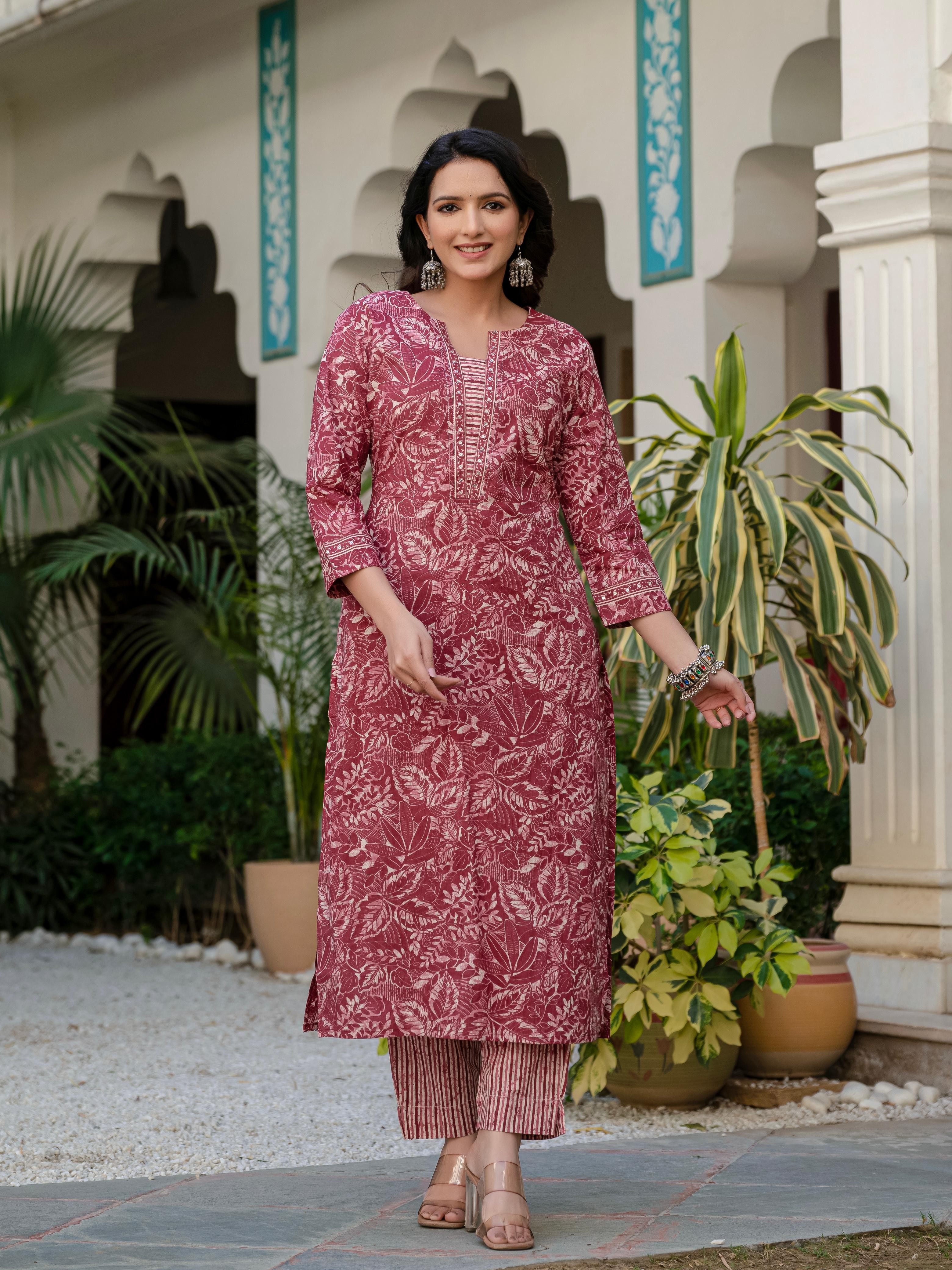 Elegant Maroon Floral Print Kurta set – Premium Quality