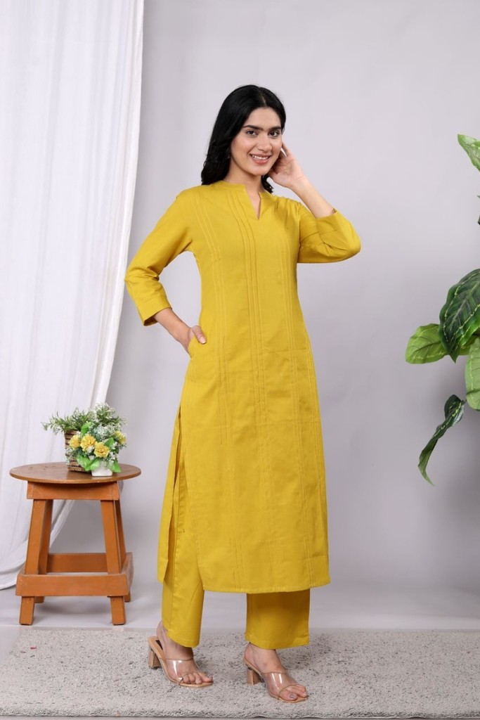 Yellow Kurta Pant Set (Flax Cotton Linen )