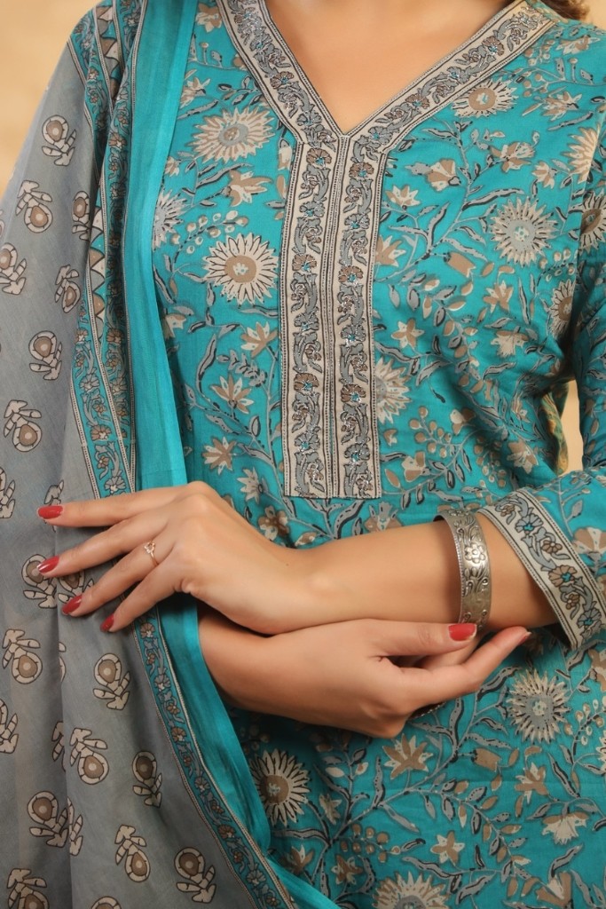 Sky Blue With Gray Kurta Pant And Dupatta