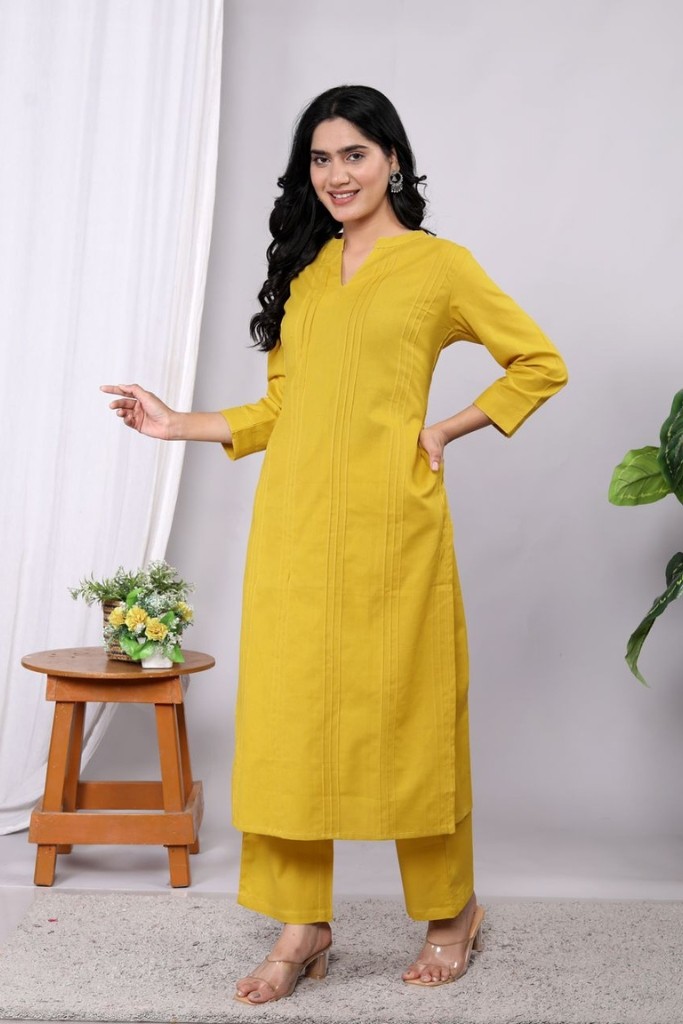 Yellow Kurta Pant Set (Flax Cotton Linen )