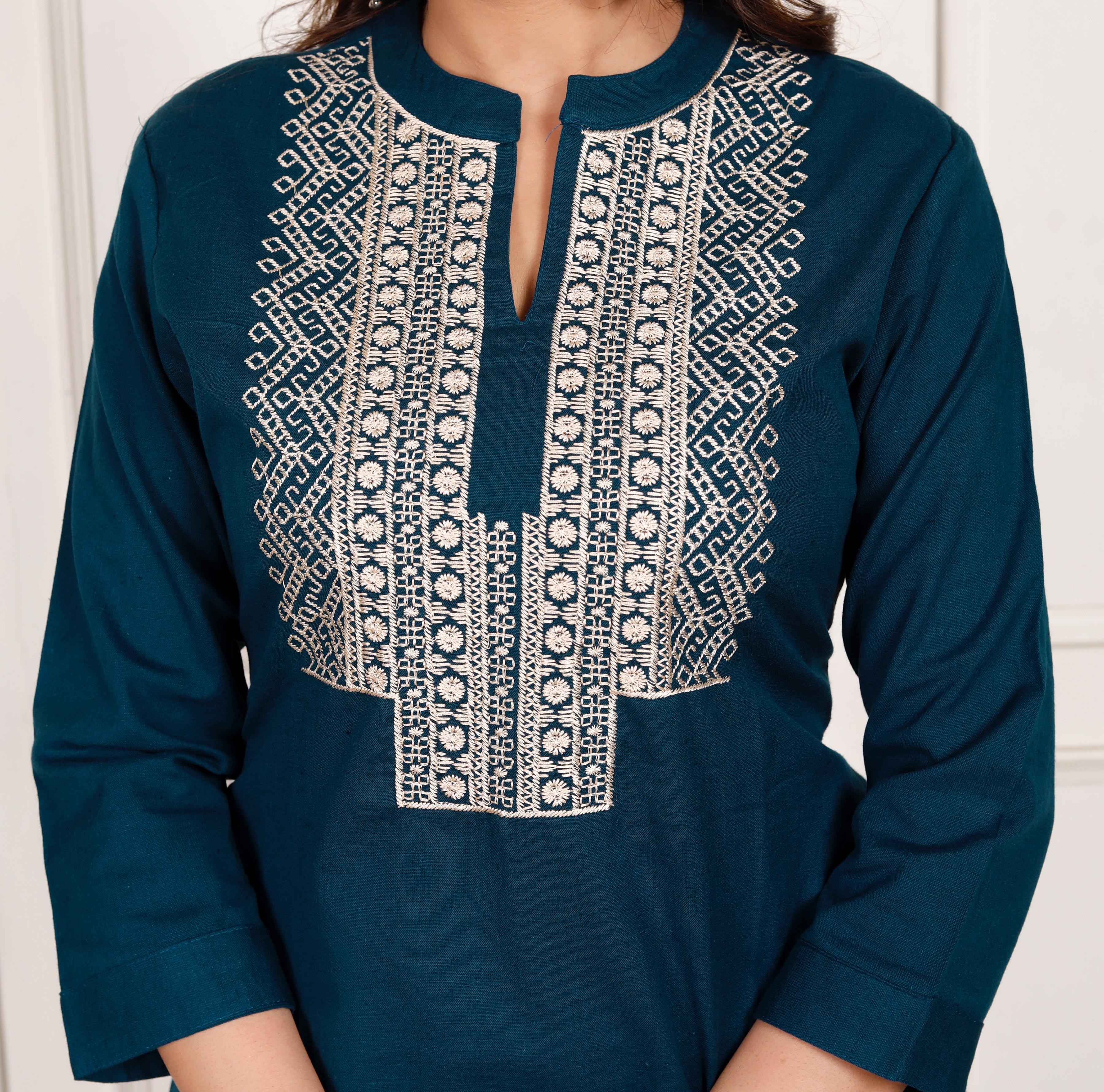 Premium Cotton Flex Kurta Pant Set – Teal Blue