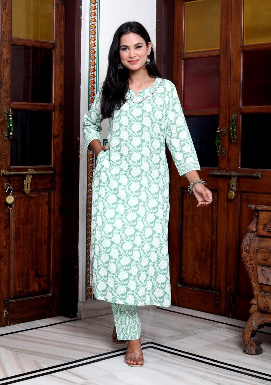 Latest Green Kurti Pant Dupatta set