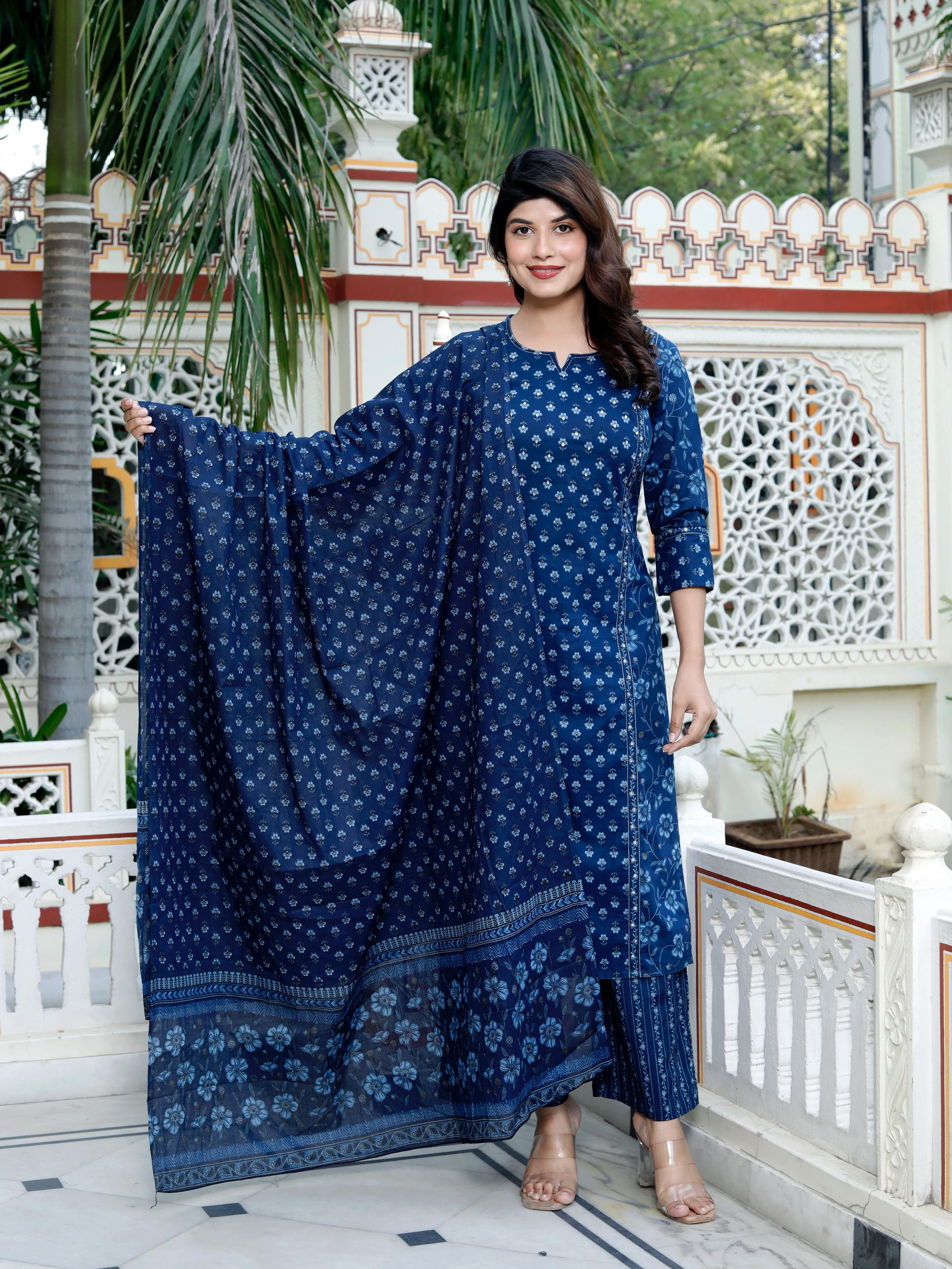 Beautiful Women Floral Printed Kurti Plazo with Dupatta Set