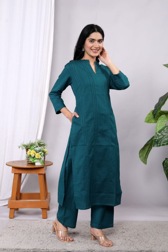 Bottle Green Kurta Pant Set (Flax Cotton Linen)