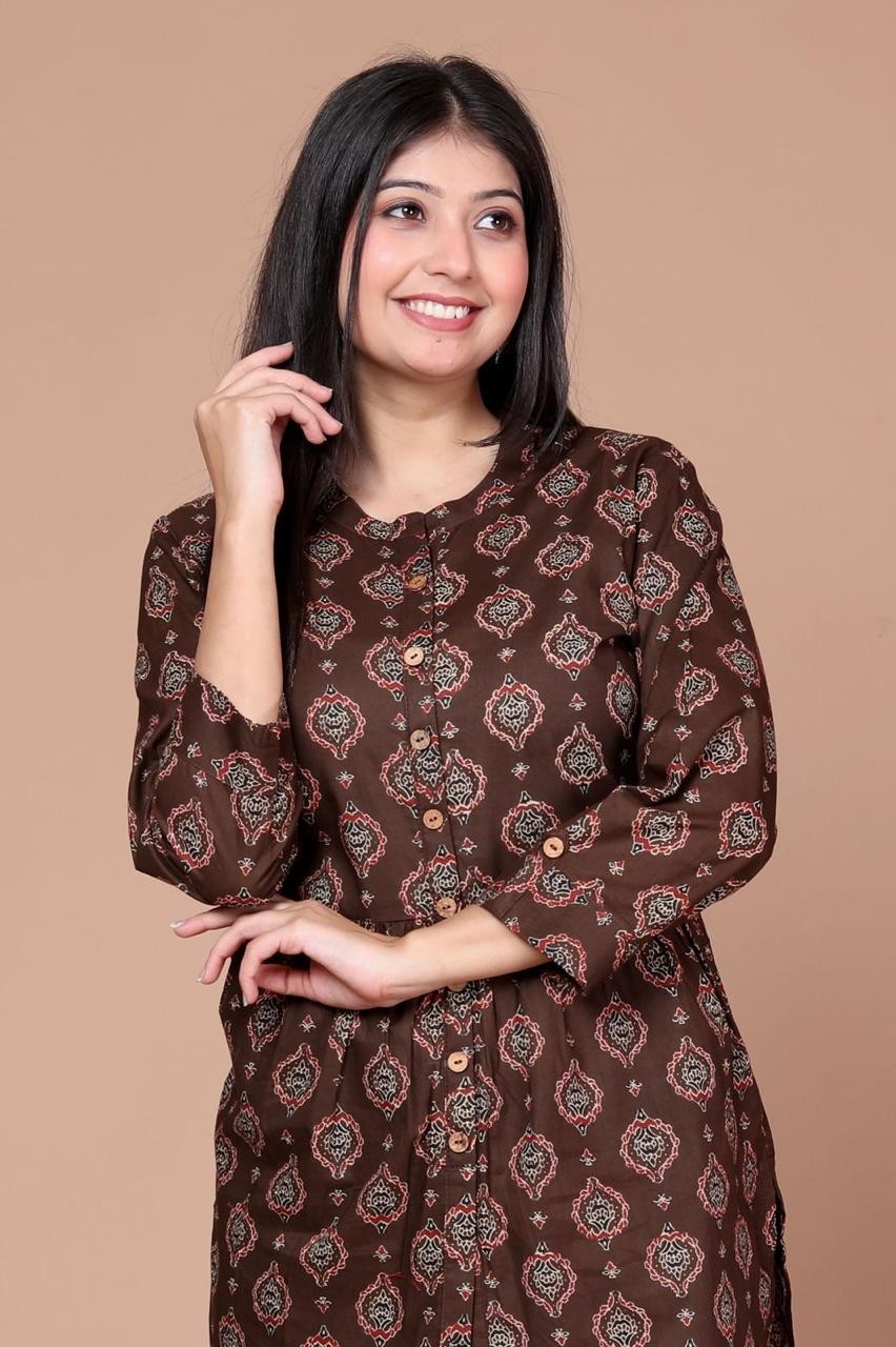 Ethnic Brown With Motifs Printed Short Top