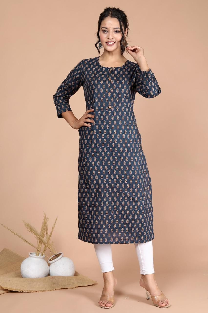 Woman  blue floral print Kurta