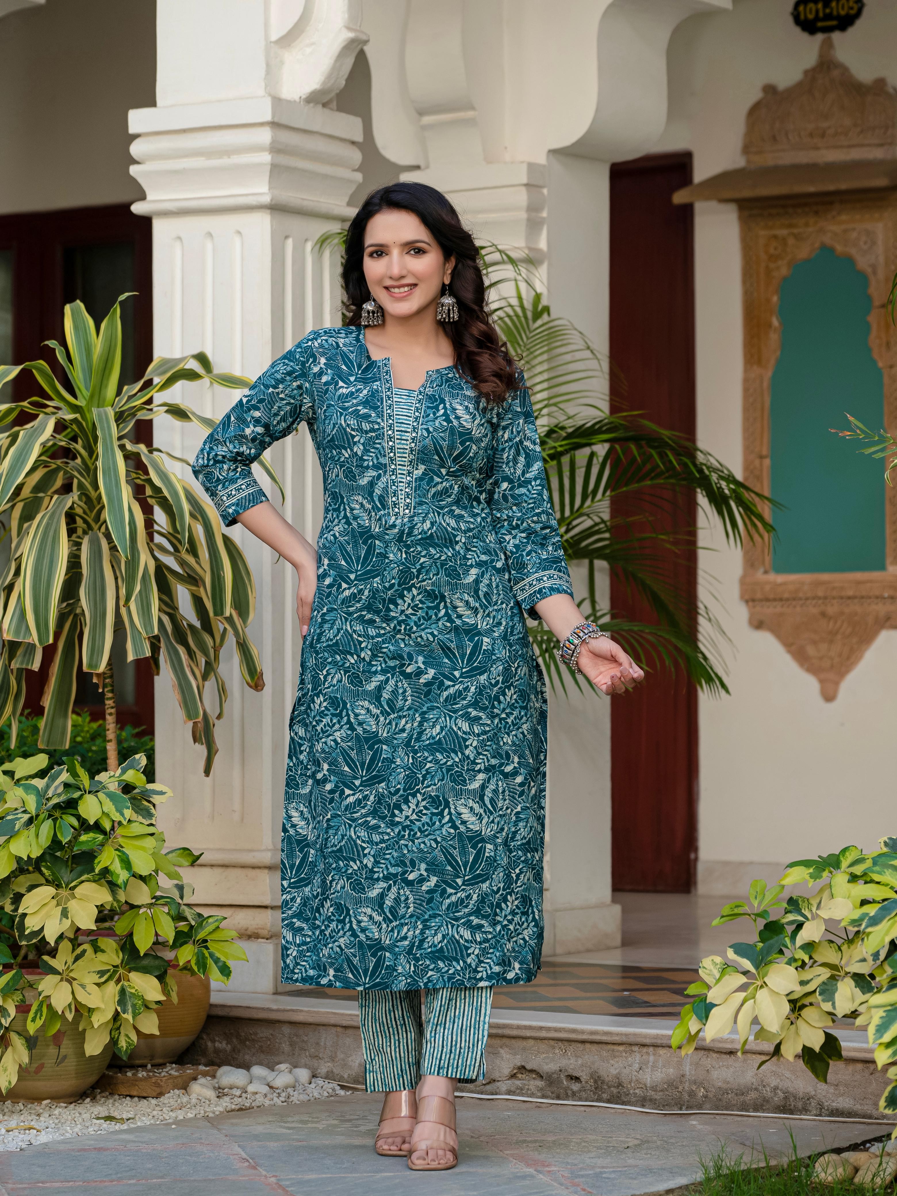 Classic Dark Green Floral Print Fabric – Elegant & Soft