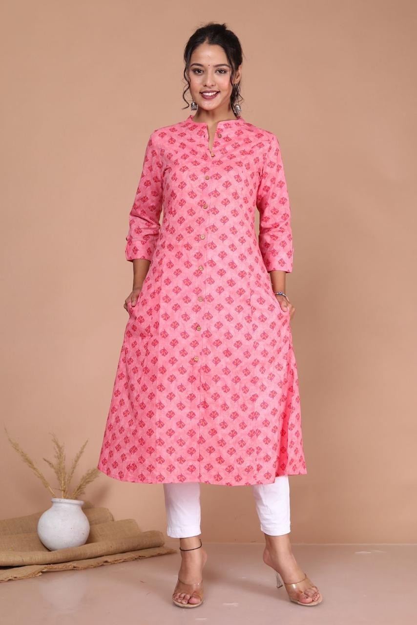 Women Pink Printed A line Kurta