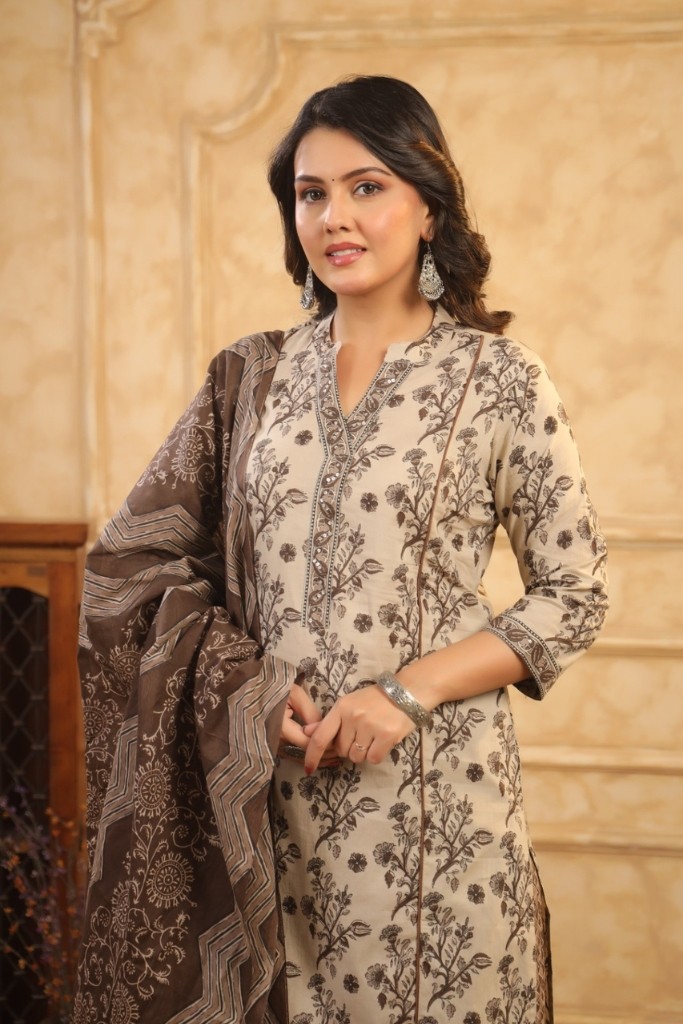 Brown Kurti Pant and Dupatta